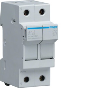 Modułowa podstawa bezpiecznikowa 1P+N wkł.bezp.cyl. L32 8X32mm, 25A 400VAC Hager LSN412