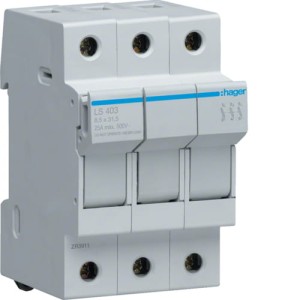 Modułowa podstawa bezpiecznikowa 3P wkł.bezp.cyl. L32 8X32mm, 25A 400VAC Hager LSN403