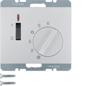 K.5 Regulator temperatury pomieszczenia 24 V z stykiem zwiernym, elementem centralnym, łącznikiem i diodą aluminium Berker 20317103