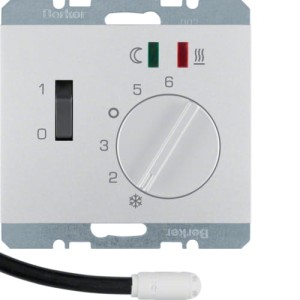 K.5 Regulator temperatury podłogi z stykiem zwiernym, elementem centralnym, LED aluminium Berker 20347103