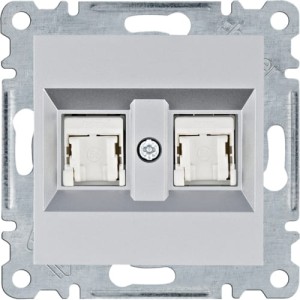 lumina Gniazdo komputerowe podwójne nieekranowane RJ45 kat.5e UTP srebrne Hager WL2122