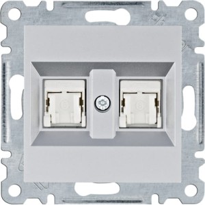 lumina Gniazdo komputerowe podwójne nieekranowane RJ45 kat.6 UTP srebrne Hager WL2162
