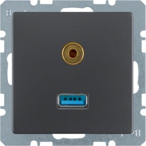 Q.x Gniazdo USB/3.5 mm audio antracyt Berker 3315396086