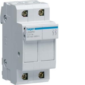 Modułowa podstawa bezpiecznikowa do systemów fotowoltaicznych 2P 10x38mm 32A 1000VDC Hager L502PV