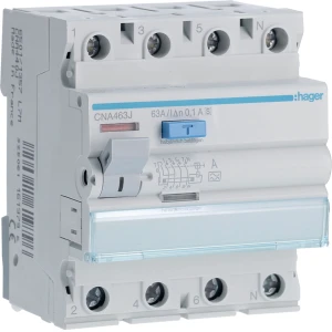 Wyłącznik różnicowoprądowy selektywny 4P 63A/100mA Typ A-S Hager CNA463J