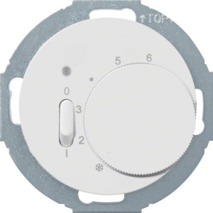 R.classic/Serie 1930/Glas Regulator temperatury pomieszczenia ze stykiem zwiernym, elementem centralnym, zwiernym, elementem centralnym, biały, połysk Berker 20302079