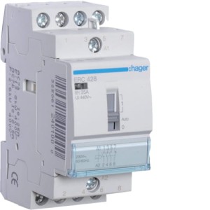 Stycznik z możliwością sterowania ręcznego 230VAC 3NO+1NC 25A Hager ERC428