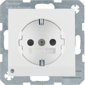 B.Kwadrat/B.3/B.7 Gniazdo SCHUKO z uziemieniem z podświetleniem orientacyjnym LED, biały, połysk Berker 41098989