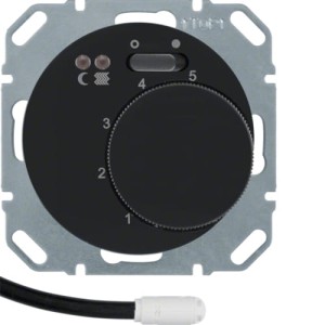 R.1/R.3 Regulator temperatury podłogi ze stykiem zwiernym, elementem centralnym, LED czarna Berker 20342045