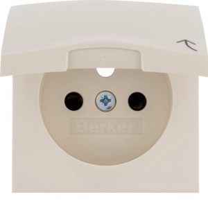 B.Kwadrat Płytka czołowa z przysłonami styków do gniazda z uziemieniem z pokrywą kremowy, połysk Berker 3965838992