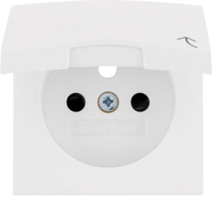 B.Kwadrat Płytka czołowa z przysłonami styków do gniazda z uziemieniem z pokrywą biały, połysk Berker 3965838999