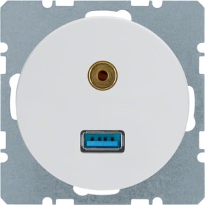 R.1/R.3 Gniazdo USB/3.5 mm audio biały Berker 3315392089