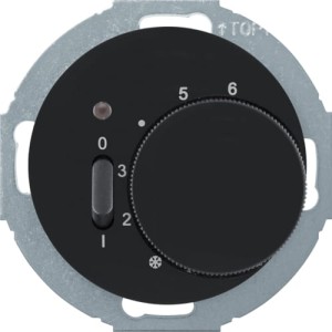 R.classic/Serie 1930/Glas Regulator temperatury pomieszczenia ze stykiem zwiernym, elementem centralnym, zwiernym, elementem centralnym, czarny, połysk Berker 20302035